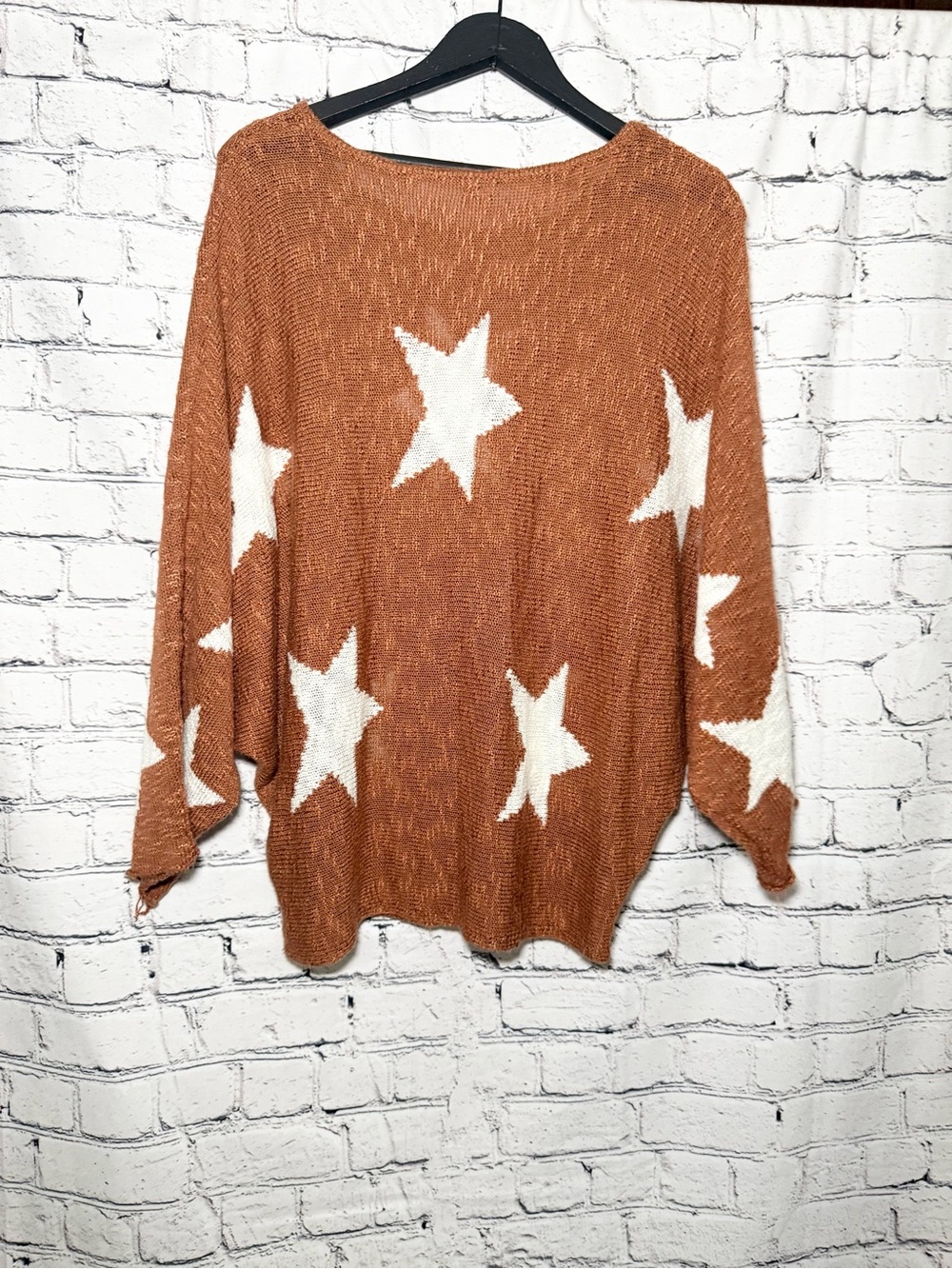 Rust Star Pattern Knit Sweater. Size S - Picture 2 of 4